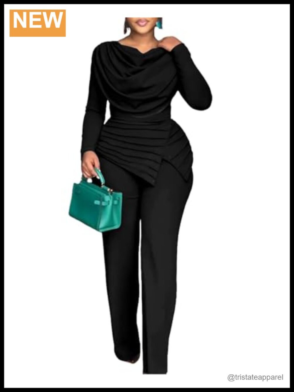 CHICME Women's Long Sleeve Cowl Neck Jumpsuit Wide Leg One Piece